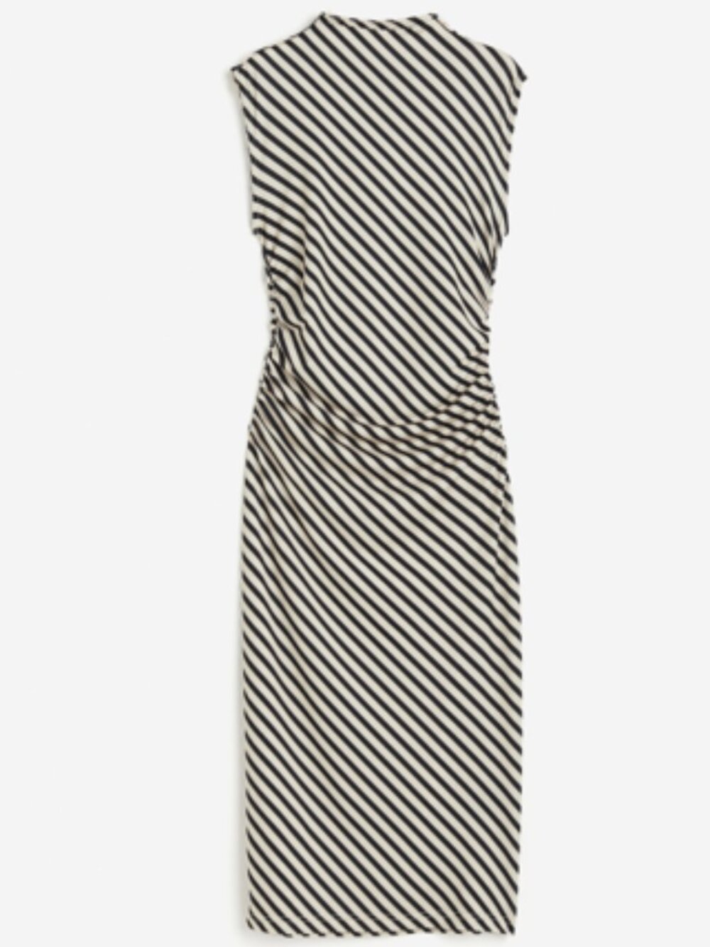 H&M Striped Gathered Bodycon Dress - Light Beige and Black Stripes - Picture 2 of 11